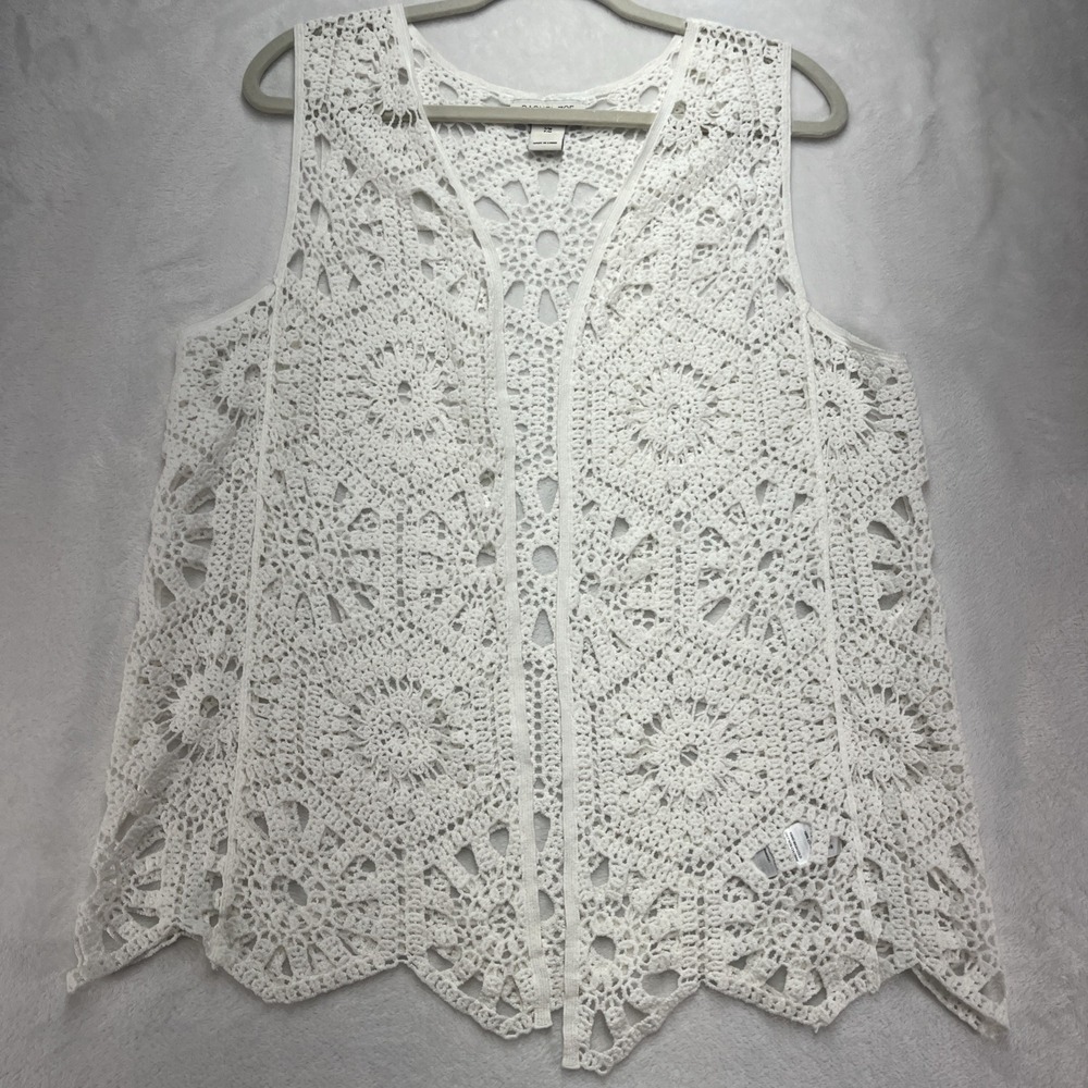 Rachel Zoe Open Knit Crochet Vest Womens Small Cotton Boho Summer Festival